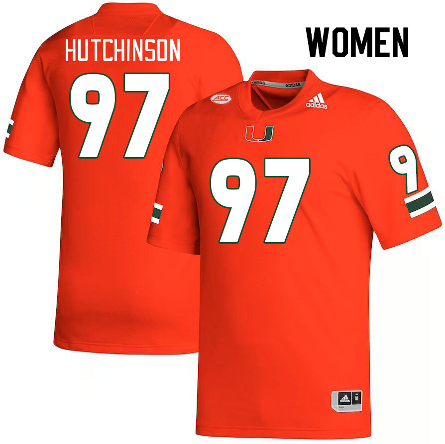 Women #97 Will Hutchinson Miami Hurricanes College Football Jerseys Stitched-Orange - Click Image to Close